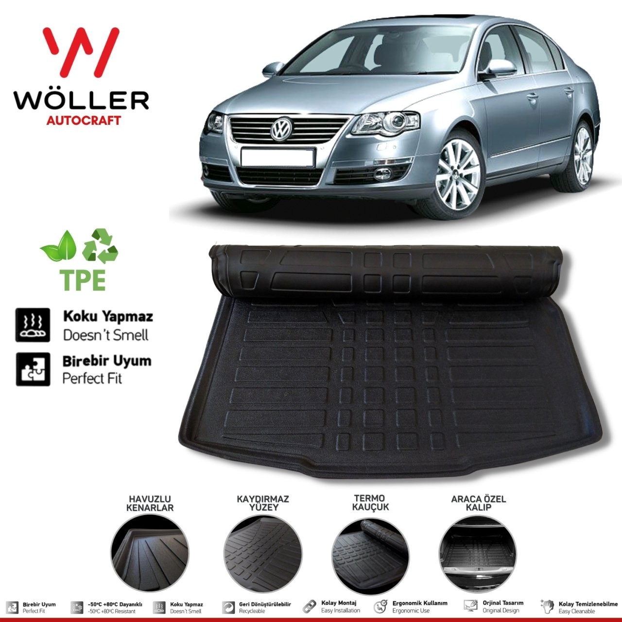 Volkswagen Passat B6 Bagaj Havuzu 2005 2010 Arası 3D Wöller Ultraflex Esnek