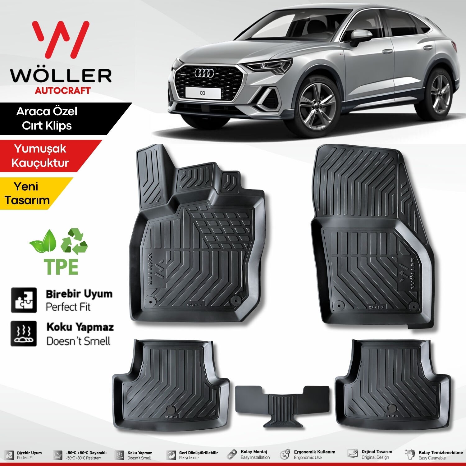 Audi Q3 Paspas 2021 Sonrası 3d Havuzlu Wöller Paspas