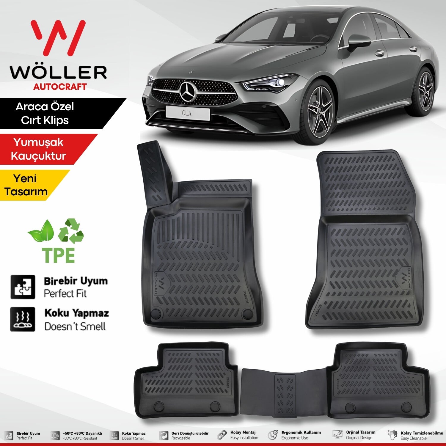 Mercedes Cla Paspas 2019 2025 Arası 3d Havuzlu Wöller Paspas