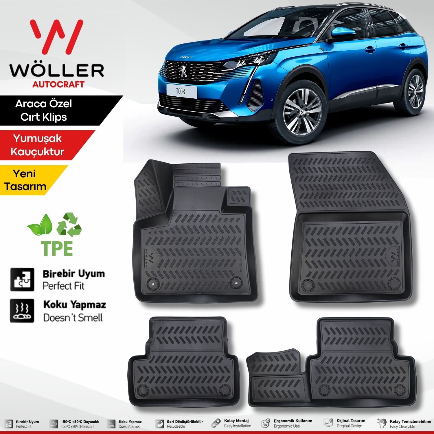 Peugeot 3008 Paspas 2016 2024 Arası Uyumlu 3d Havuzlu Wöller Paspas
