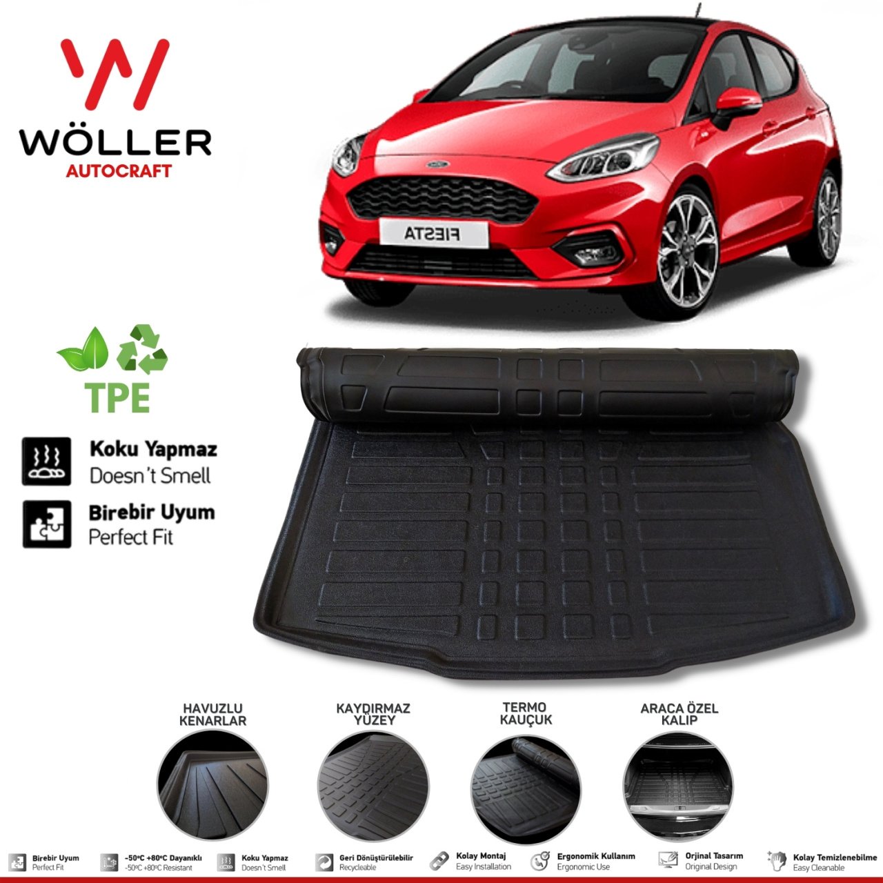 Ford Fiesta Bagaj Havuzu 2018 2022 Arası 3D Wöller Ultraflex Esnek