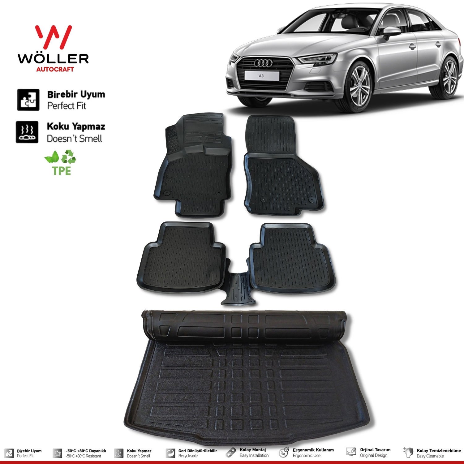 Audi A3 Sedan Paspas Bagaj Havuzu 2013 2020 Arası 3d Ultraflex Set