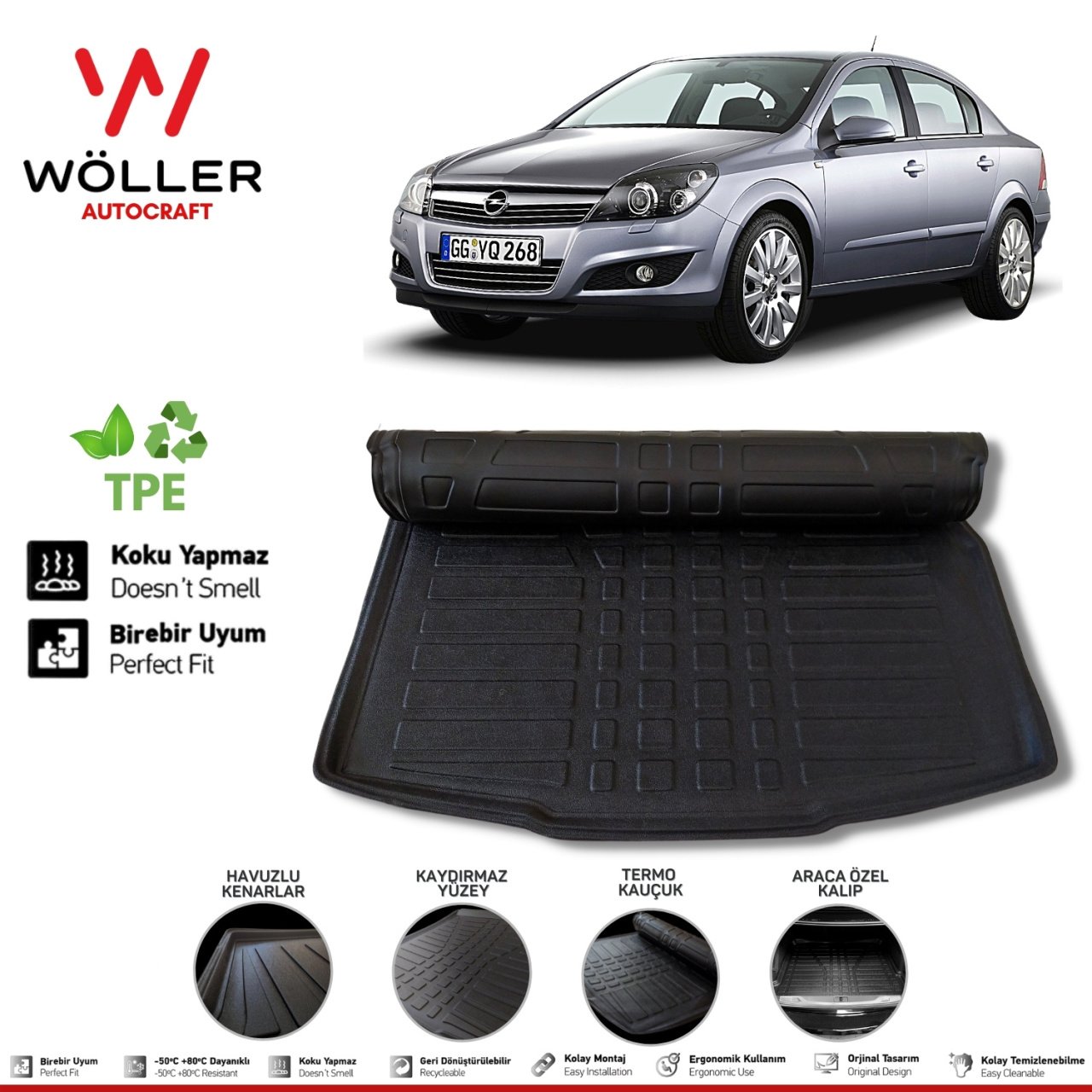 Opel Astra H Bagaj Havuzu Sedan 2007 2013 Arası 3D Wöller Ultraflex Esnek