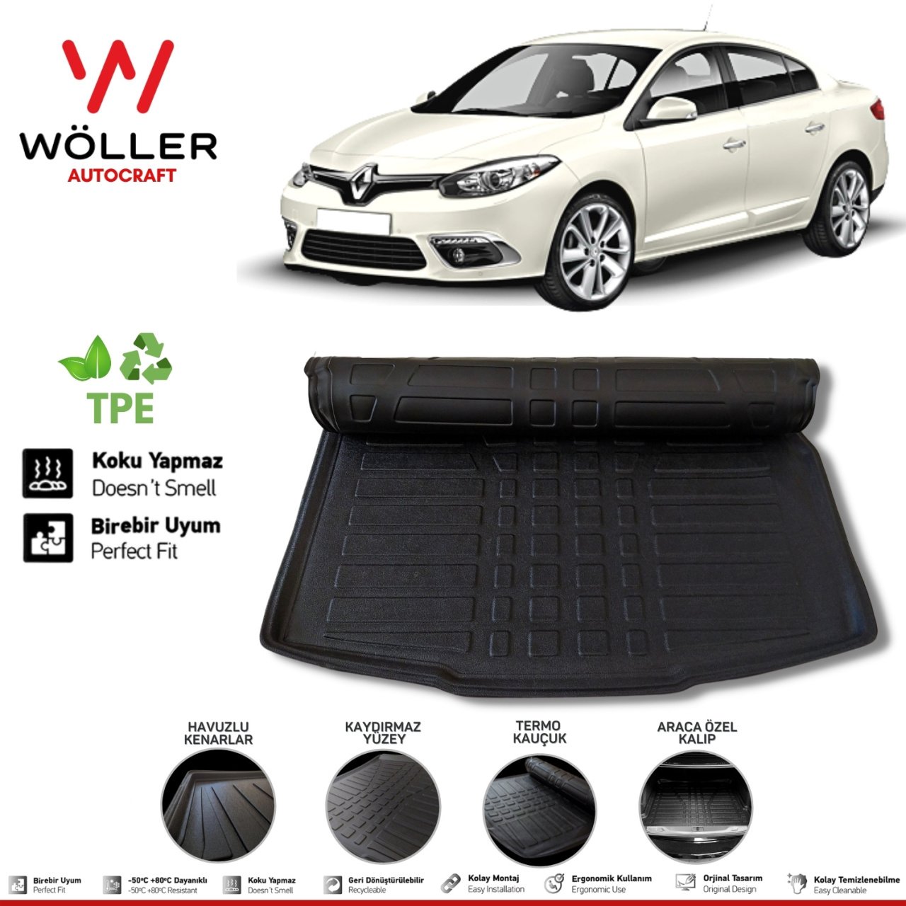 Renault Fluence Bagaj Havuzu 2009 2016 Arası 3D Wöller Ultraflex Esnek