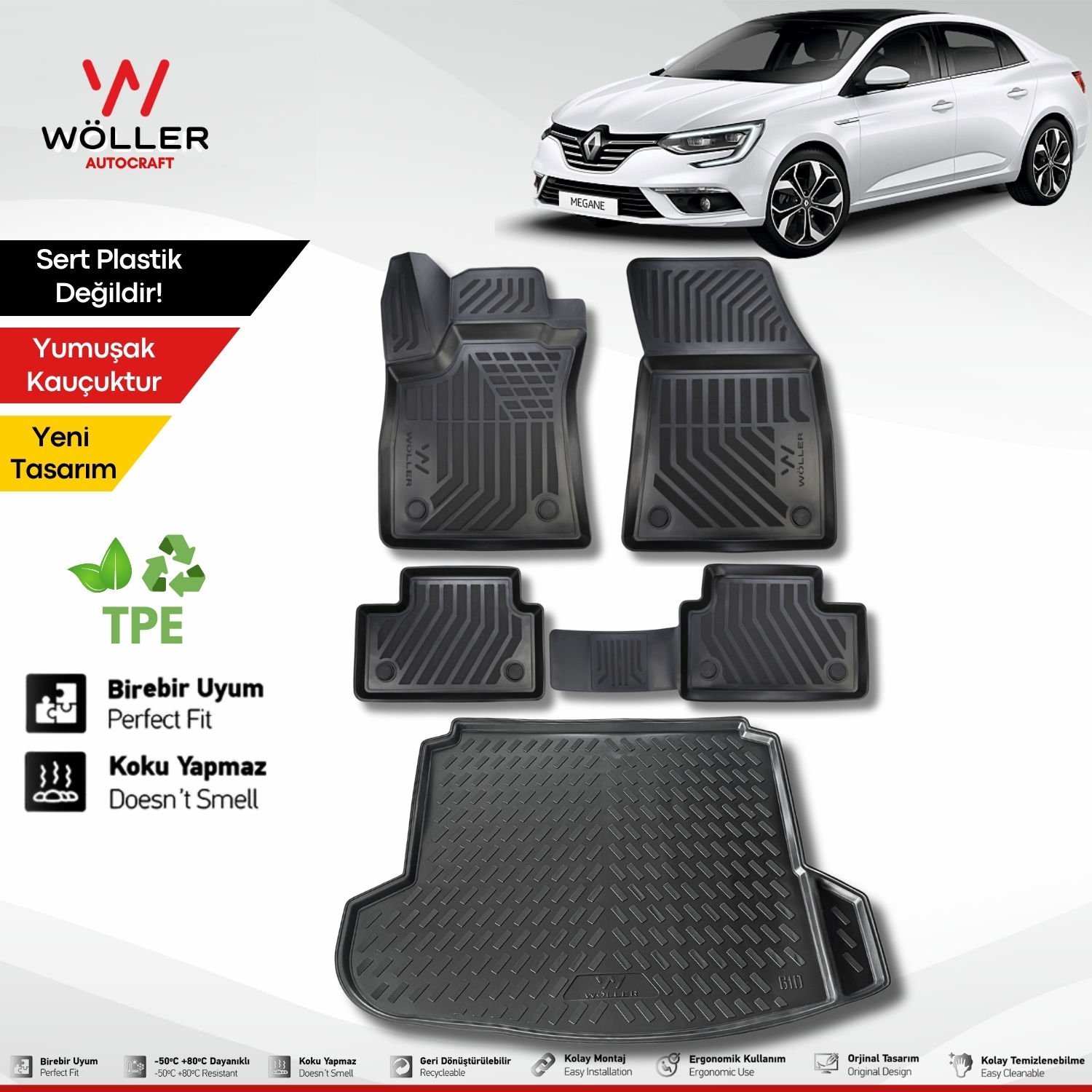 Renault Megane 4 Paspas Bagaj Havuzu Set Sedan 2016 2025 Arası Uyumlu 3D Wöller Ultraflex Set
