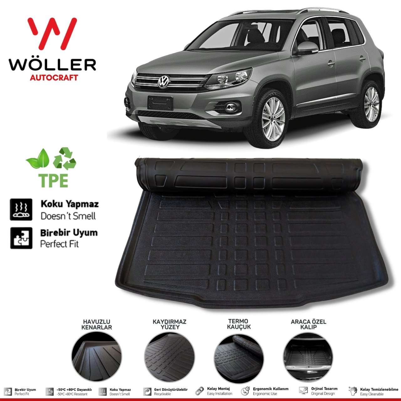 Volkswagen Tiguan Bagaj Havuzu 2007 2015 Arası 3D Wöller Ultraflex Esnek
