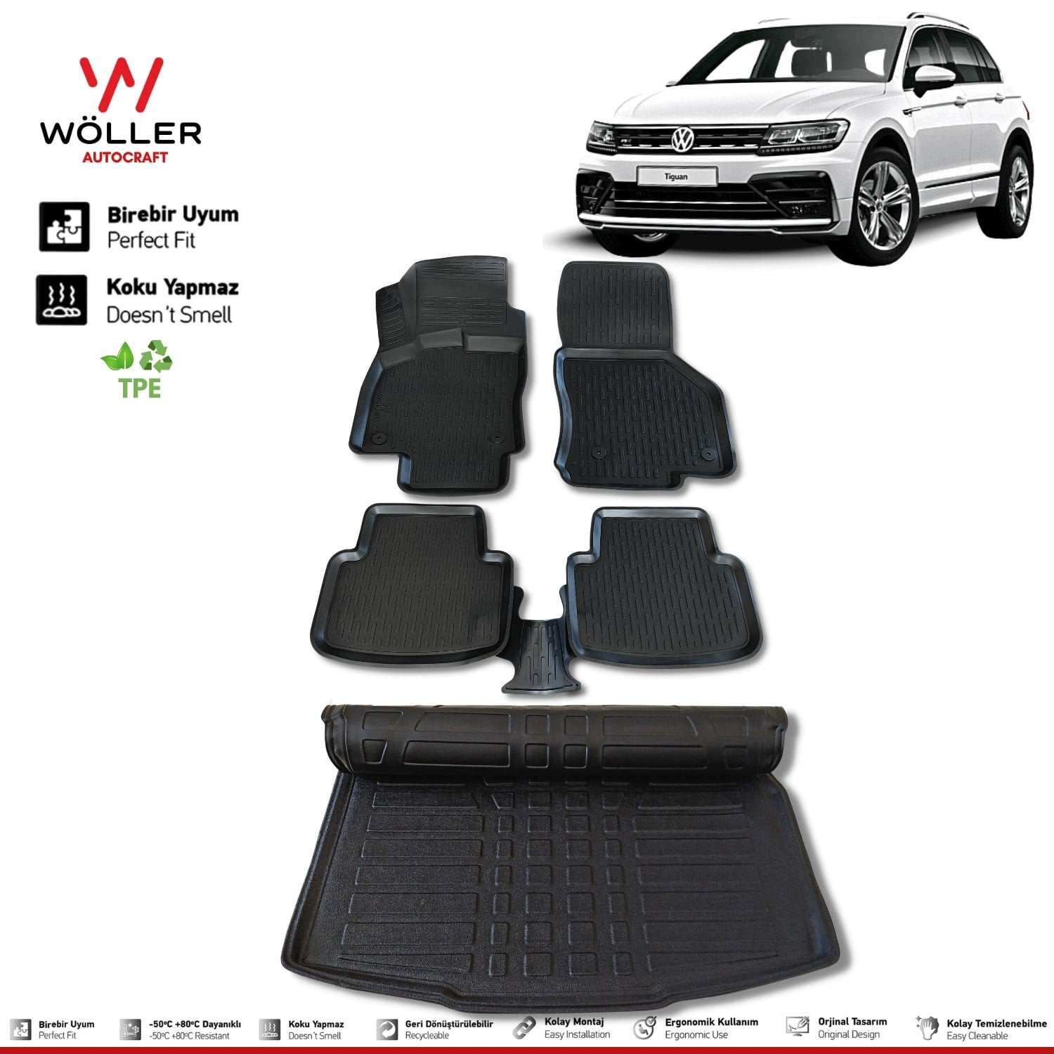 Volkswagen Tiguan Paspas Bagaj Havuzu 2016 2024 Arası 3d Ultraflex Set