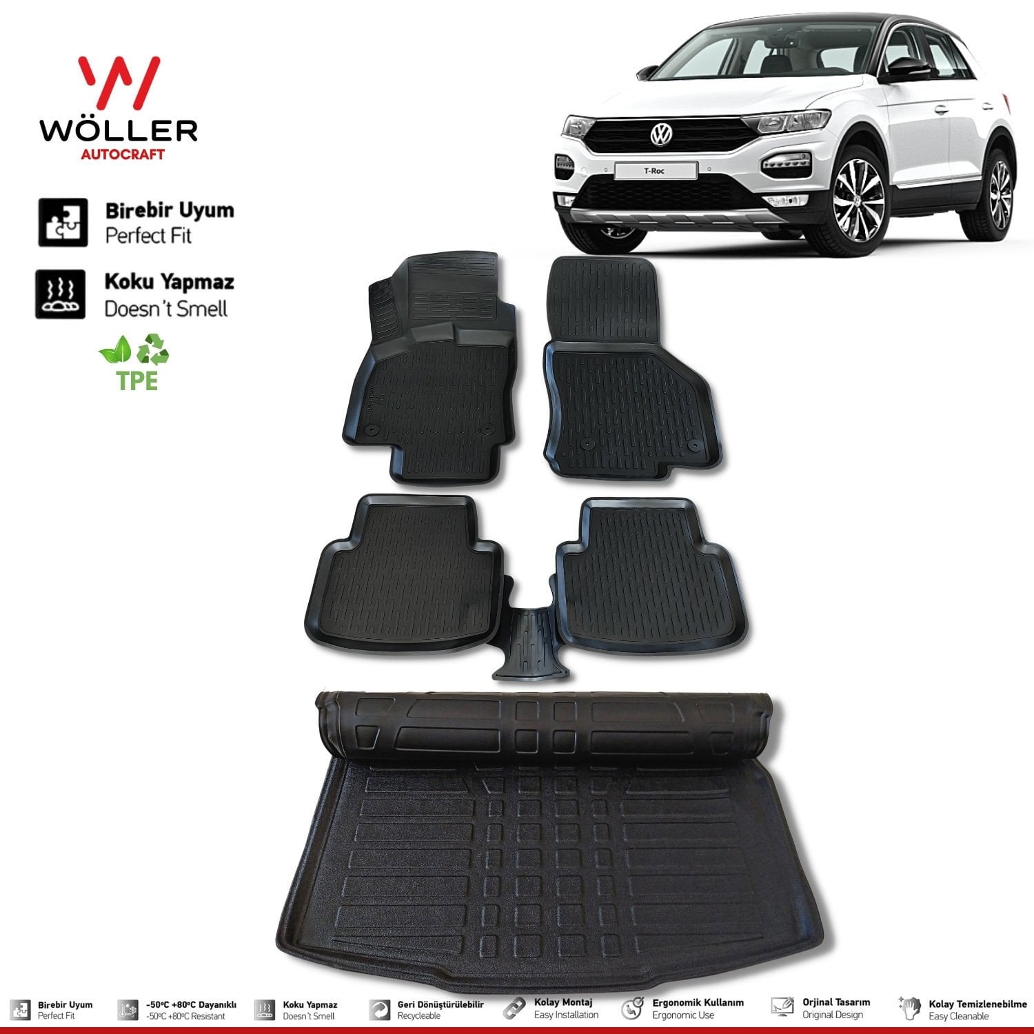 Vw T Roc Paspas Bagaj Havuzu 2016 2025 Arası 3d Ultraflex Set
