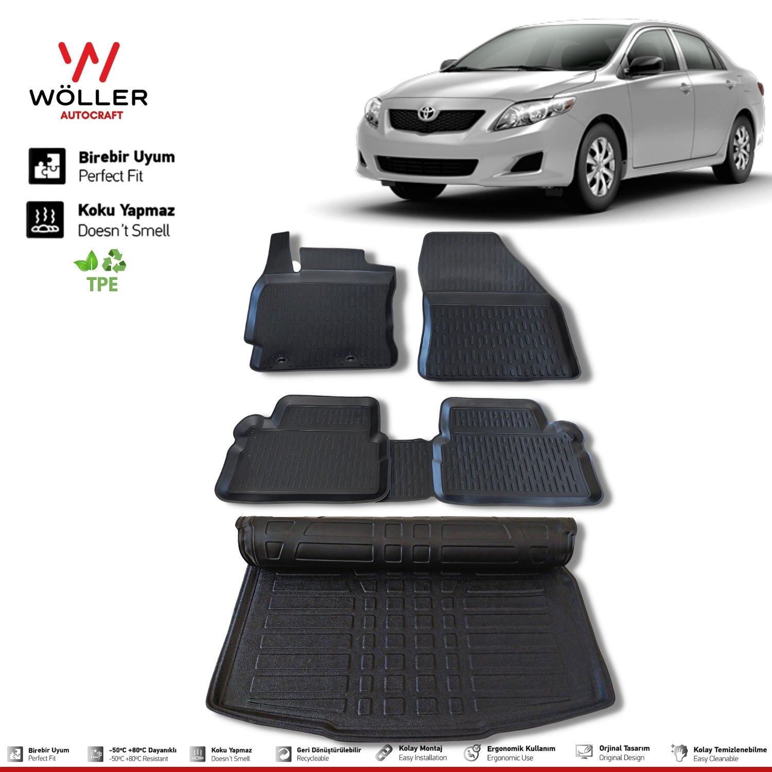 Toyota Corolla Paspas Bagaj Havuzu Set 2007 2012 Arası 3d Havuzlu