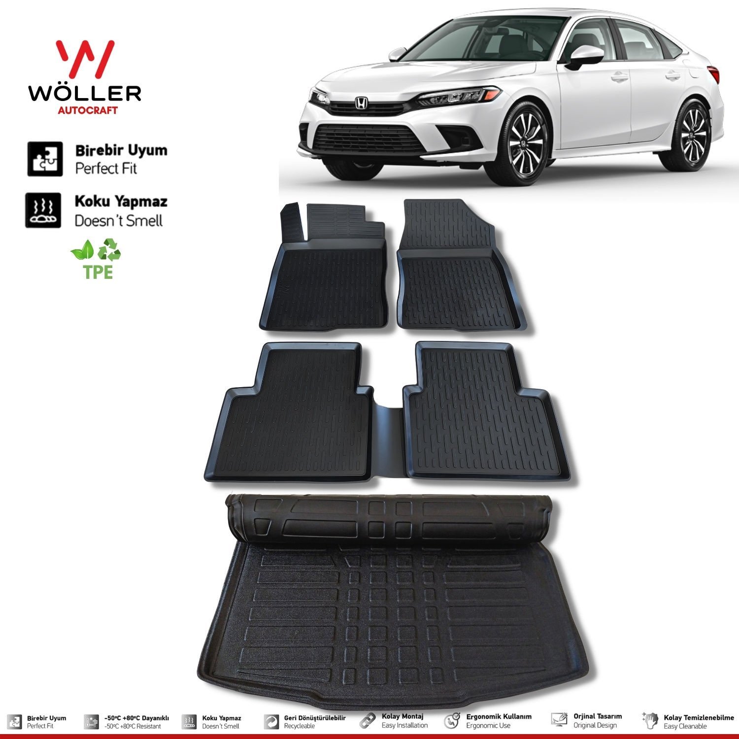 Honda Civic Fe1 Paspas Bagaj Havuzu Set 2022 Sonrası 3d Ultraflex Set