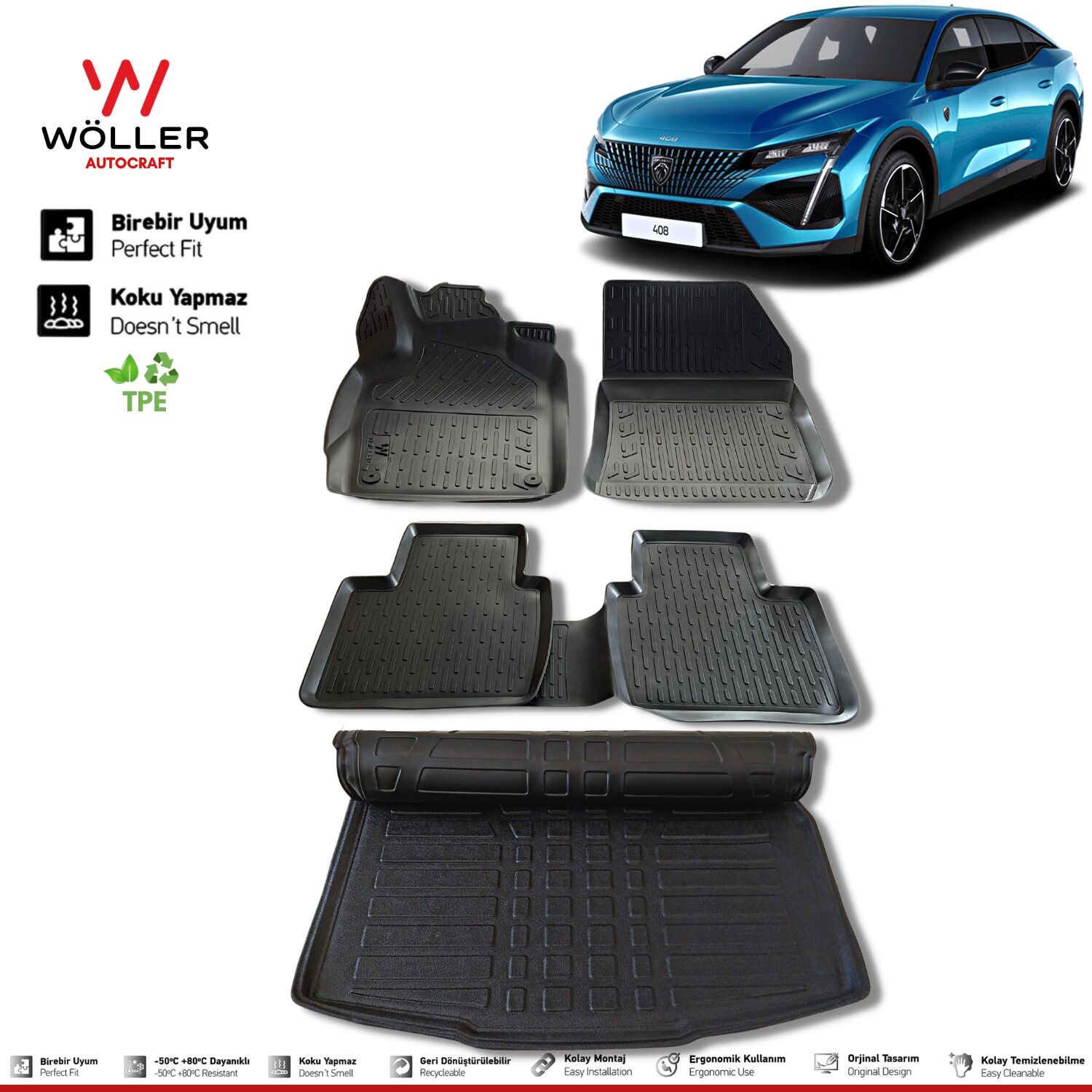 Peugeot 408 Paspas Bagaj Havuzu Set 2023 Sonrası 3d Ultraflex Set