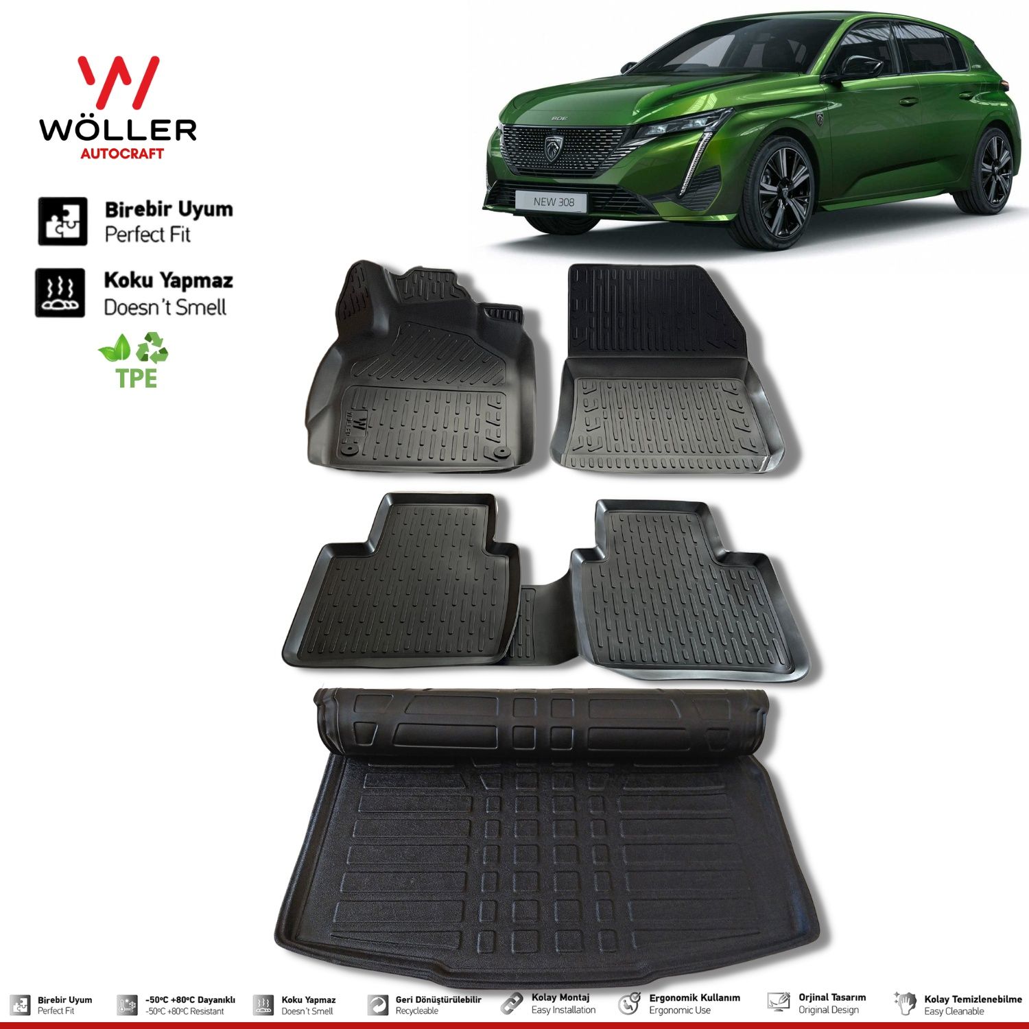 Peugeot 308 Paspas Bagaj Havuzu Set 2022 Sonrası 3d Ultraflex Set
