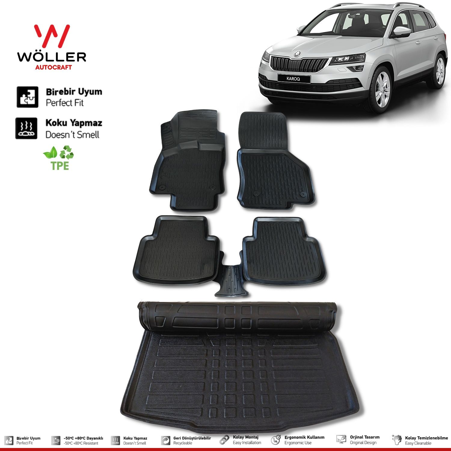 Skoda Karoq Paspas Bagaj Havuzu Set 2018 Sonrası 3d Wöller Ultraflex Set
