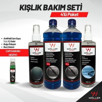 Wöller Kışlık Oto Bakım Seti 4'lü Paket Antifrizli Cam Suyu Buğu Önleyici Buz Çözücü