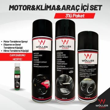 Wöller Oto Bakım Seti 3'lü Paket Motor Temizleyici Klima Temizleyici Döşeme ve Genel Temizleme Köpüğü