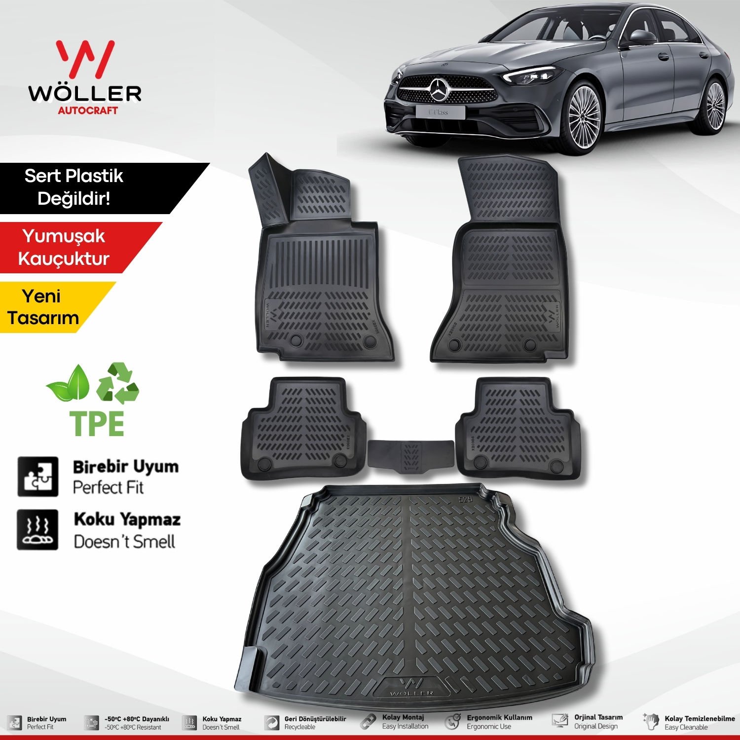 Mercedes C Serisi W206 Paspas Bagaj Havuzu Set 2021 Sonrası Uyumlu 3d Wöller Ultraflex Set