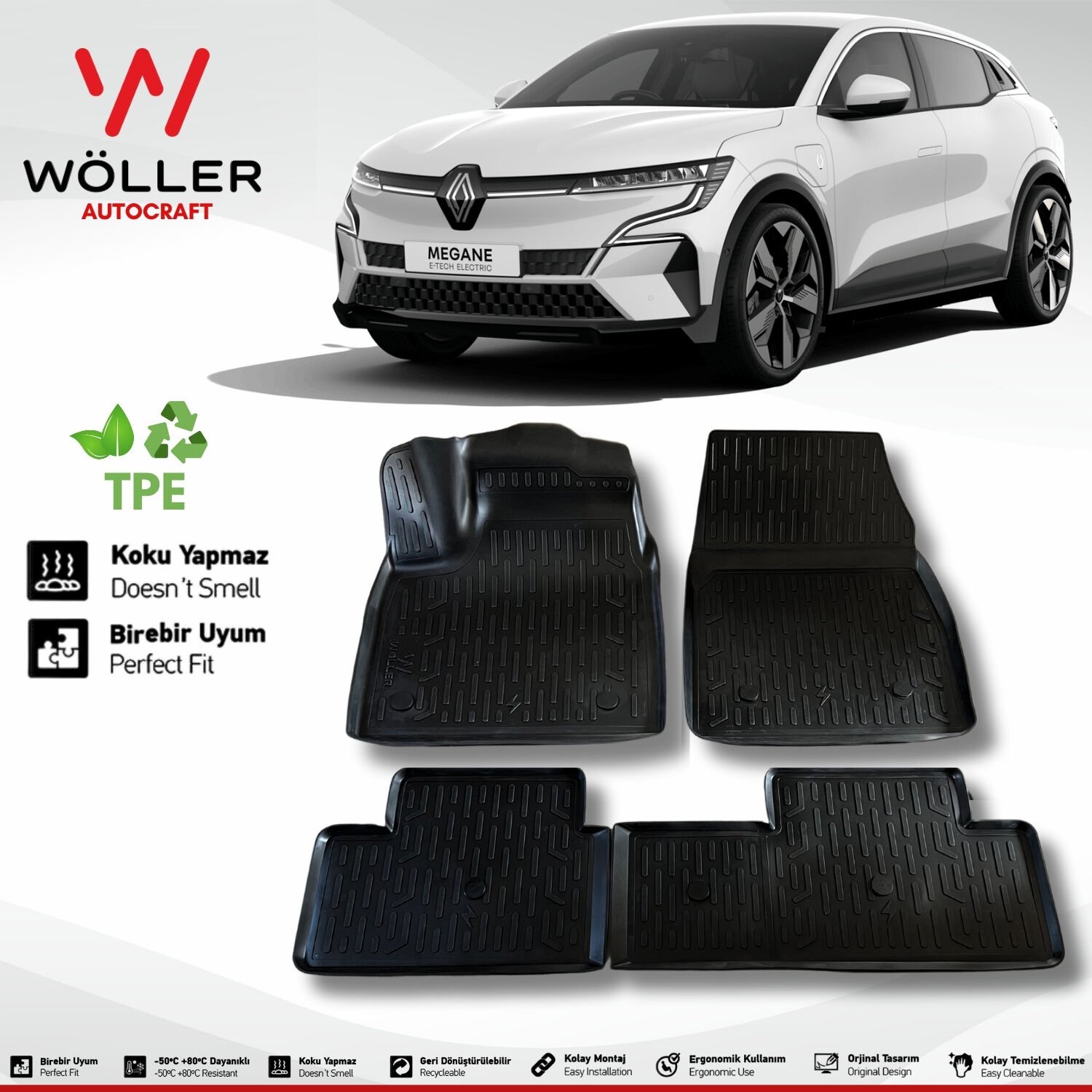 Renault Megane E Tech Uyumlu Paspas 2023 Sonrası 3d Havuzlu Paspas