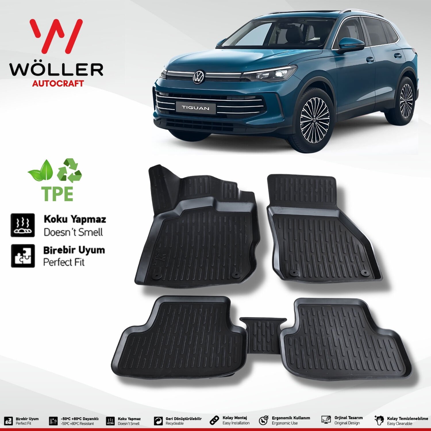 Volkswagen Tiguan Paspas 2024 Sonrası 3d Havuzlu Wöller Paspas