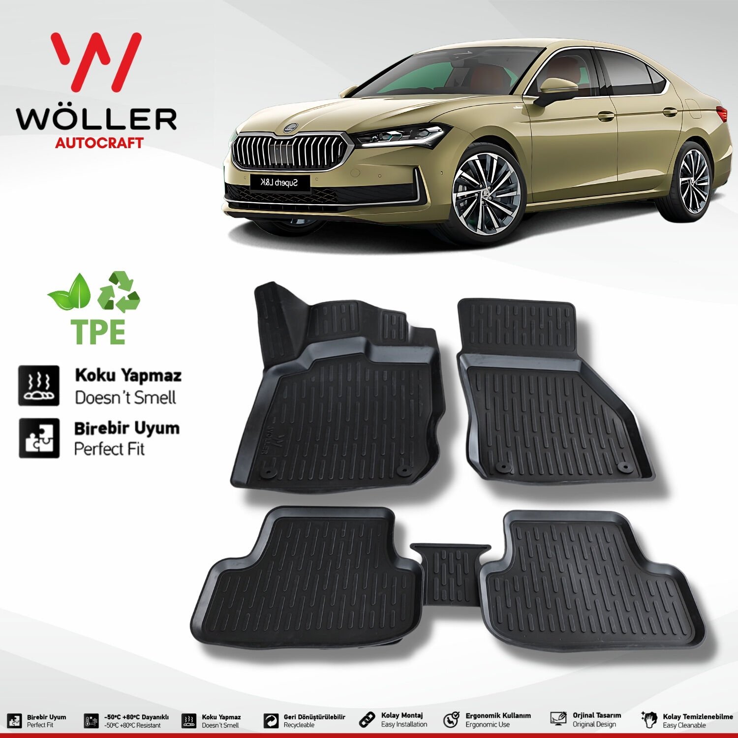 Skoda Superb Paspas 2024 Sonrası 3d Havuzlu Wöller Paspas