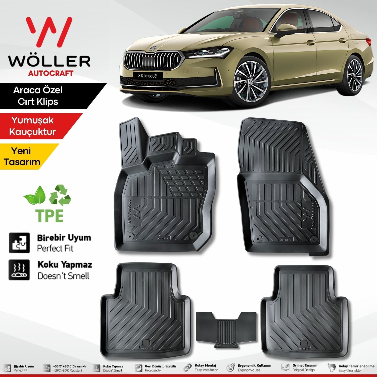 Skoda Superb Paspas 2024 Sonrası 3d Havuzlu Wöller Paspas