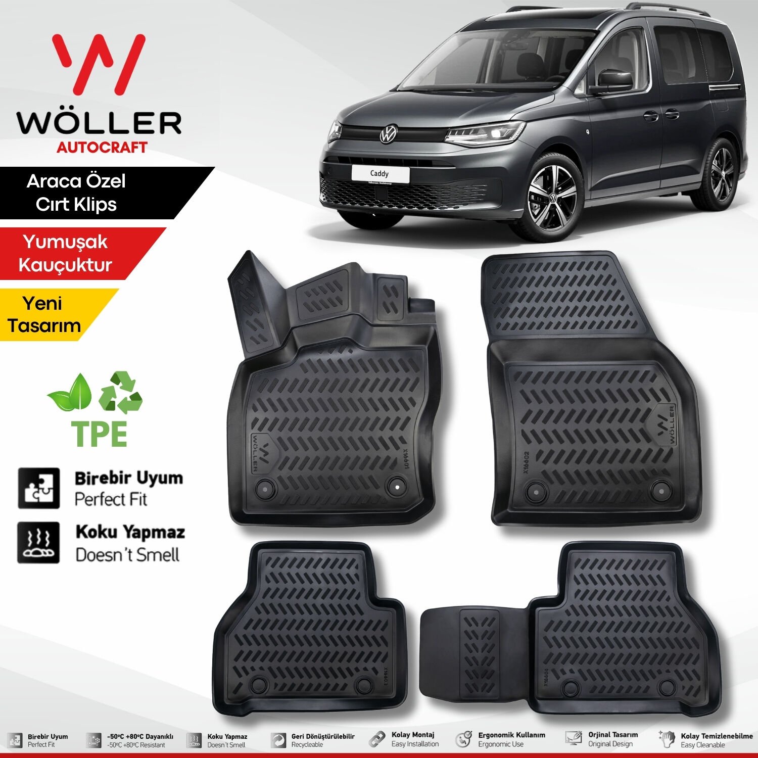 Volkswagen Caddy Paspas 2021 Sonrası Uyumlu 3d Havuzlu Wöller Paspas