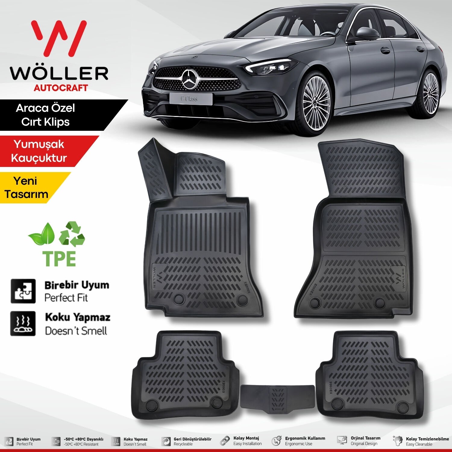 Mercedes C Serisi W206 Paspas 2021 Sonrası Uyumlu 3d Havuzlu Wöller Paspas
