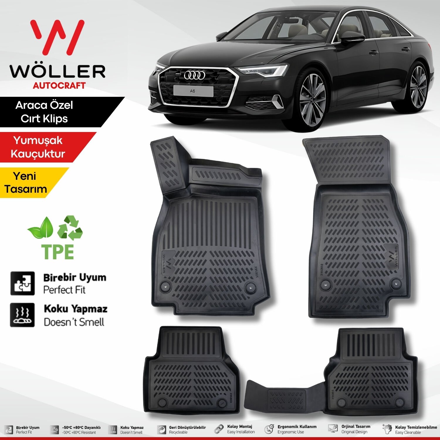 Audi A6 Paspas 2018 2025 Arası Uyumlu 3d Havuzlu Wöller Paspas