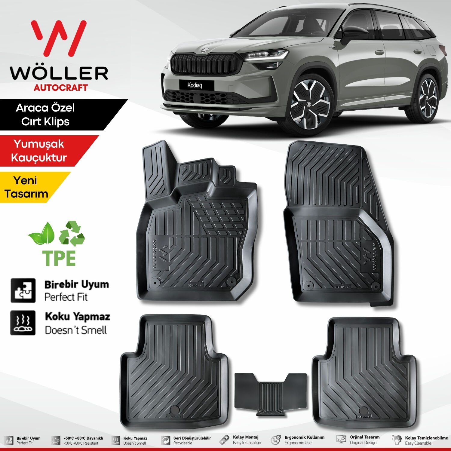 Skoda Kodiaq Paspas 2024 Sonrası Uyumlu 3D Wöller Ultraflex Esnek