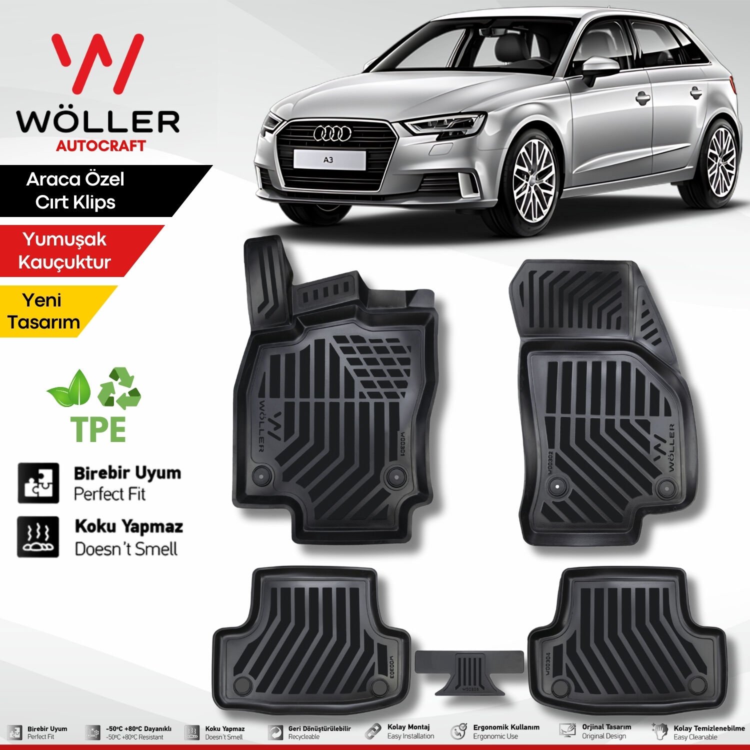 Audi A3 Paspas Hatchback 2012 2020 Arası 3d Havuzlu Wöller Paspas