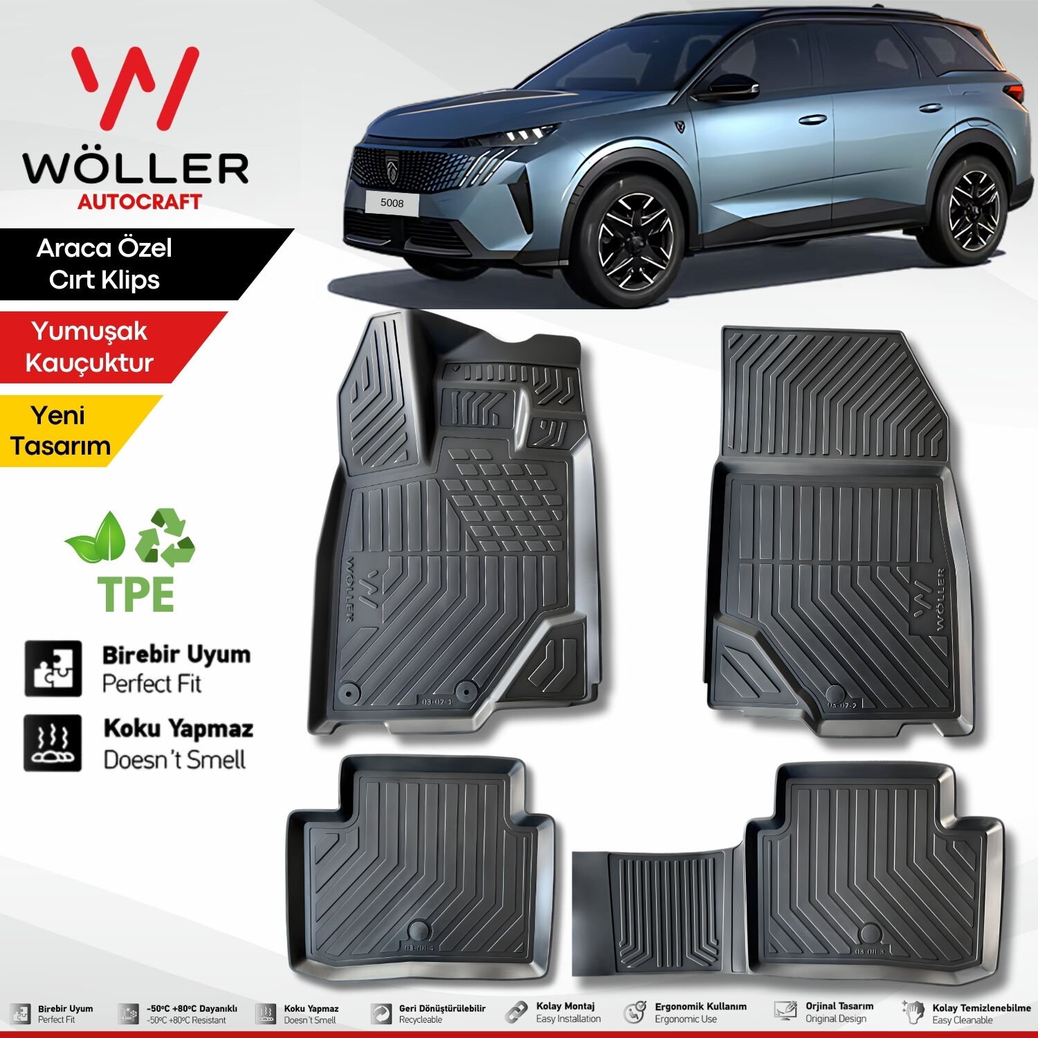 Yeni Peugeot 5008 Paspas 2025 Sonrası Uyumlu 3d Havuzlu Wöller Paspas