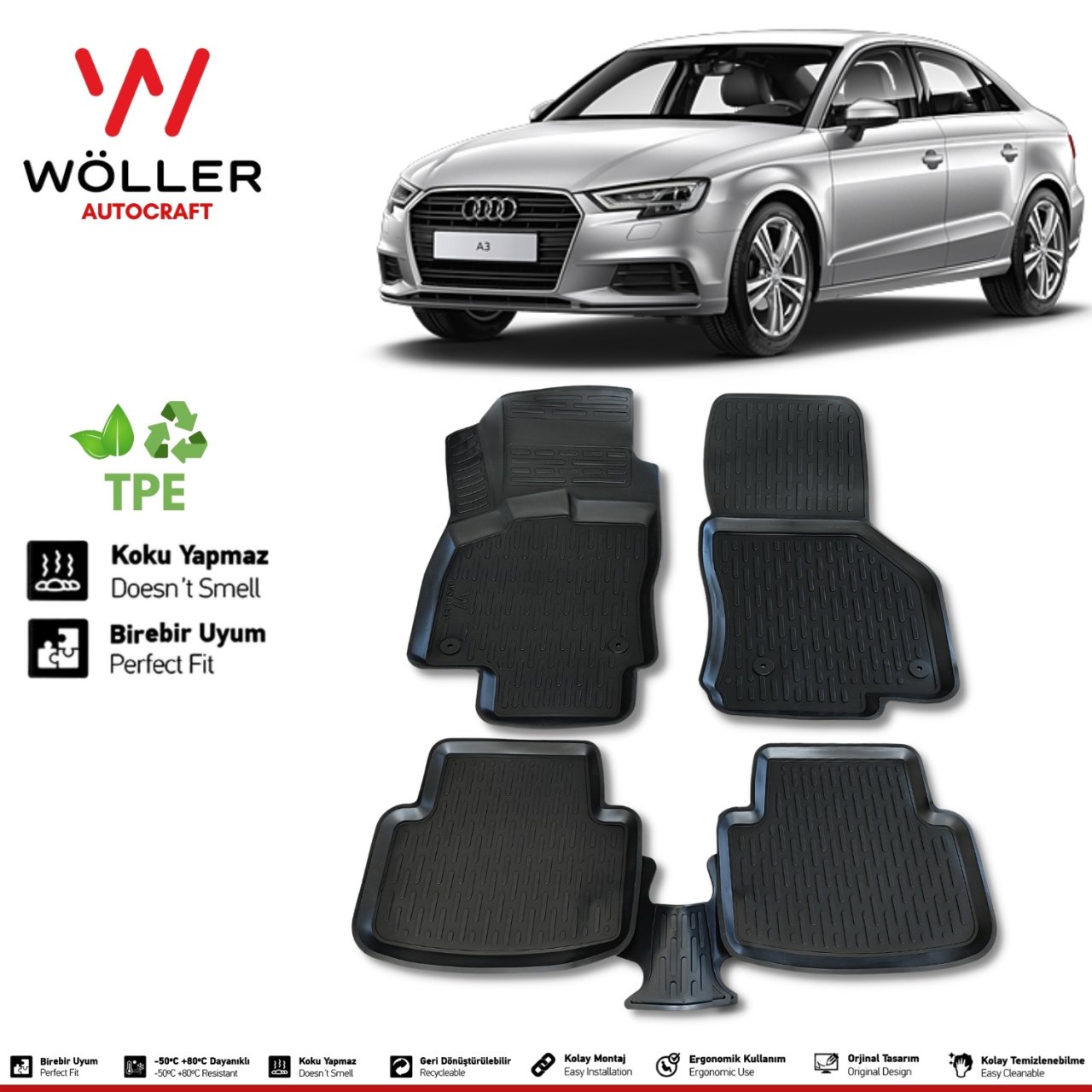 Audi A3 Sedan Paspas 2013 2020 Arası 3d Havuzlu Wöller Paspas