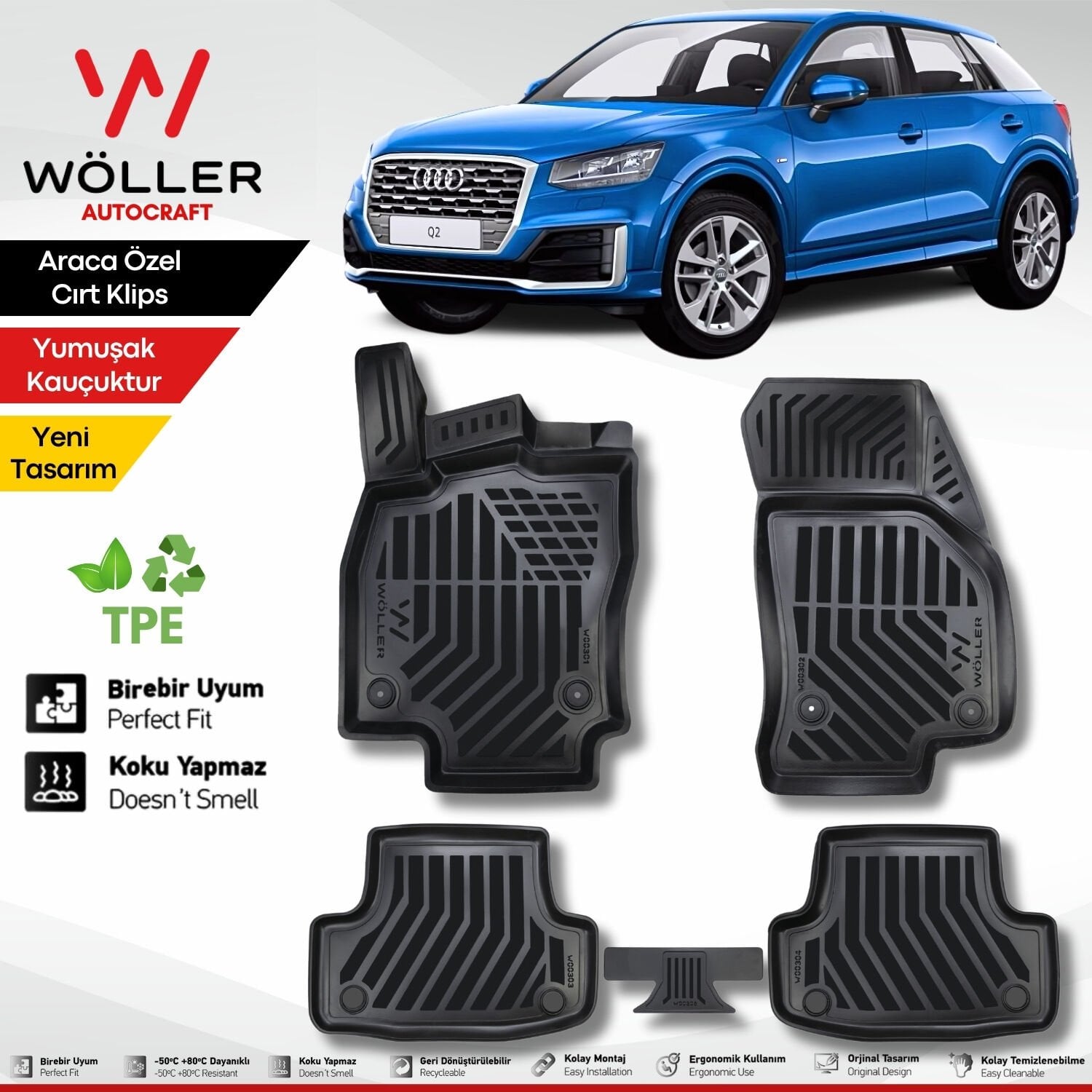 Audi Q2 Paspas 2015 2026 Arası Uyumlu 3d Havuzlu Wöller Paspas
