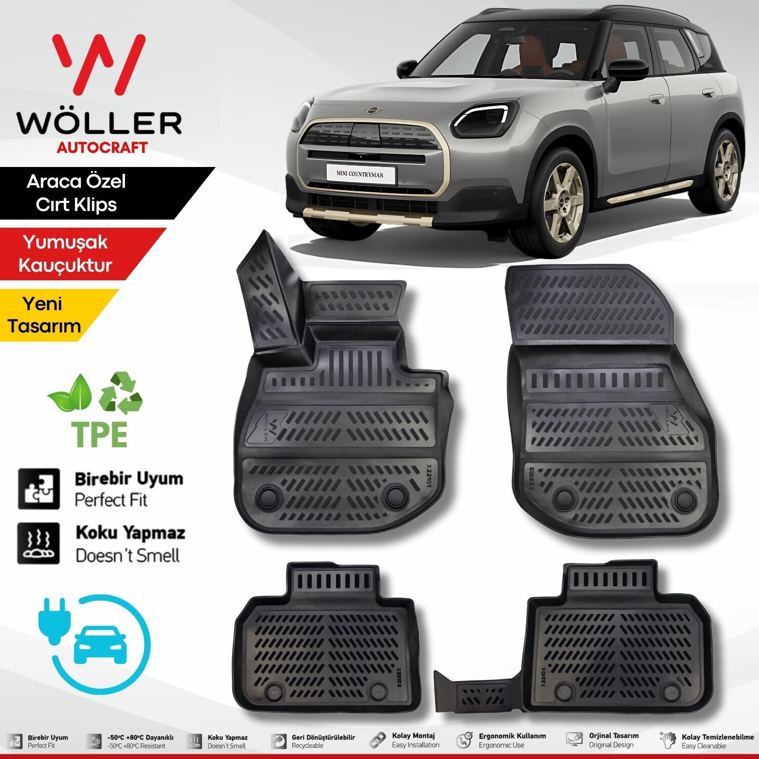 Mini Countryman E Paspas Elektrikli 2024 Sonrası Uyumlu 3d Havuzlu Wöller Paspas