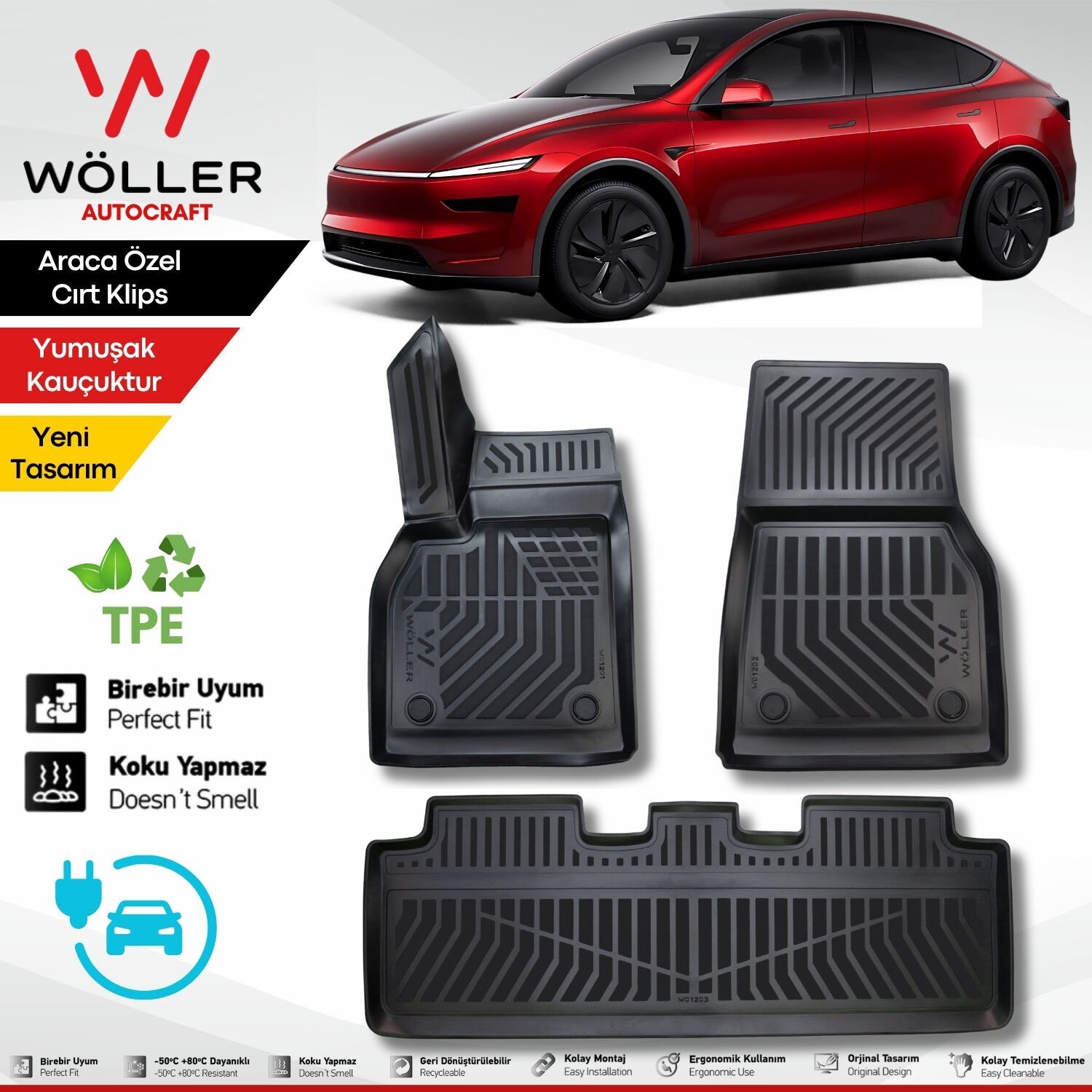 Yeni Tesla Model Y Juniper Paspas 2025 Sonrası Uyumlu 3d Havuzlu Wöller Paspas