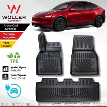Yeni Tesla Model Y Juniper Paspas 2025 Sonrası Uyumlu 3d Havuzlu Wöller Paspas