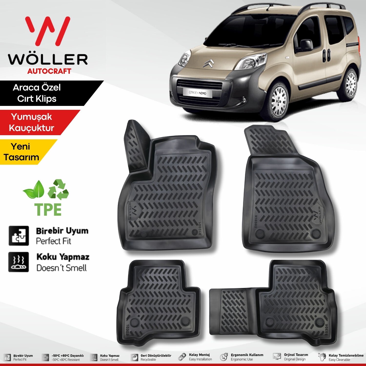 Citroen Nemo Paspas 2007 Sonrası 3d Havuzlu Wöller Paspas