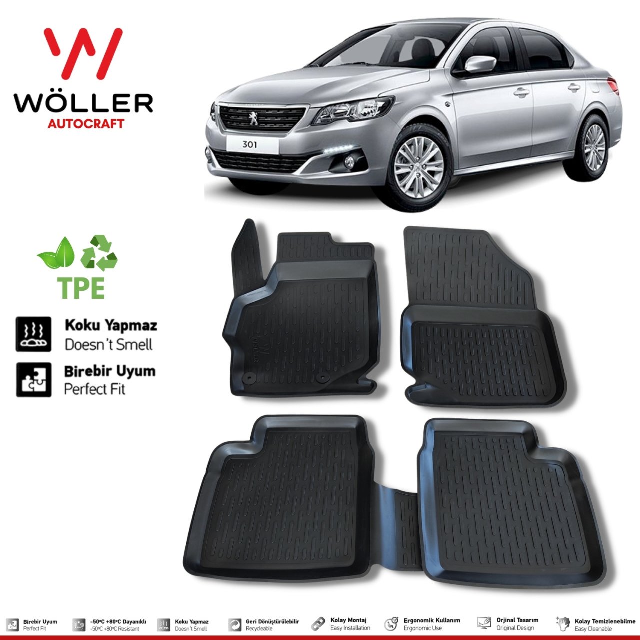 Peugeot 301 Paspas 2012 2022 Arası 3d Havuzlu Wöller Paspas