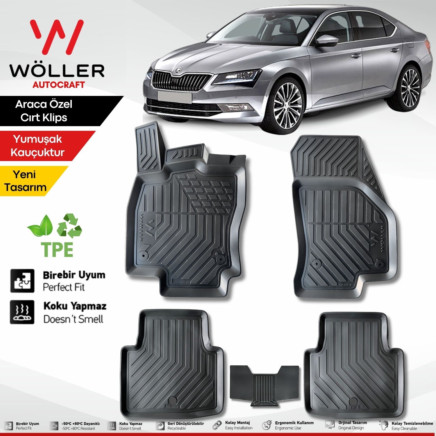 Skoda Superb Paspas 2015 2023 Arası Uyumlu 3d Havuzlu Wöller Paspas