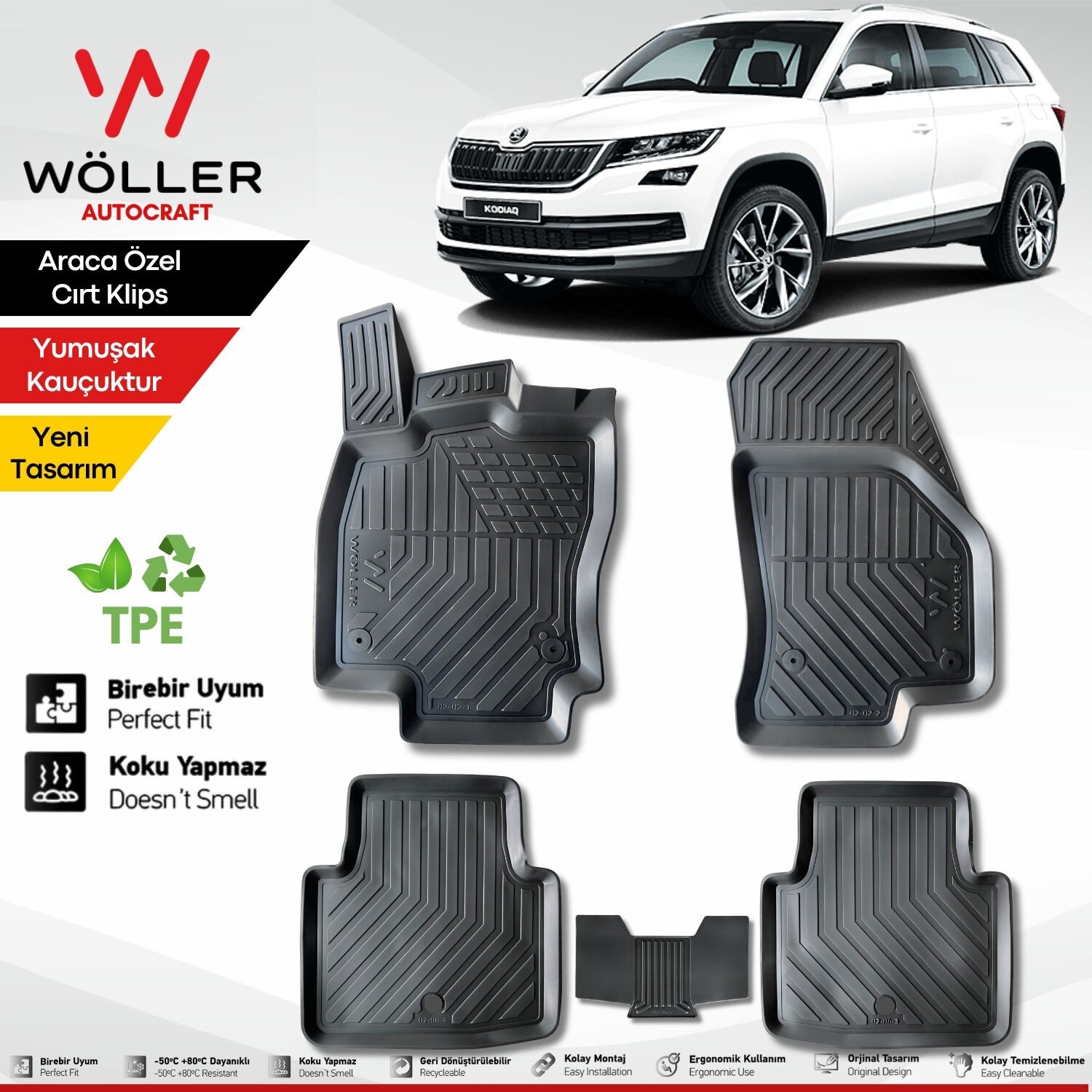 Skoda Kodiaq Paspas 2017 2024 Arası Uyumlu 3d Havuzlu Wöller Paspas