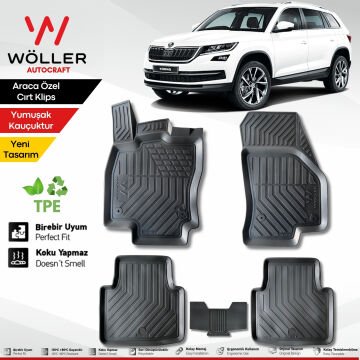 Skoda Kodiaq Paspas 2017 2024 Arası Uyumlu 3d Havuzlu Wöller Paspas