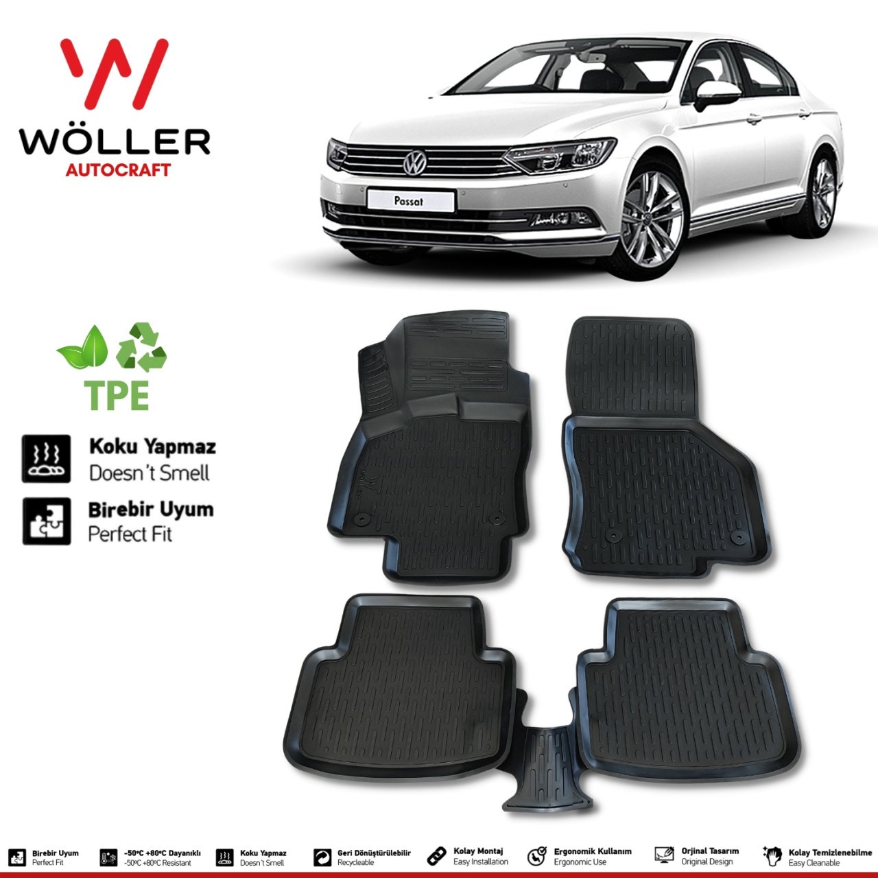 Volkswagen Passat B8.5 B8 Paspas 2015 Sonrası 3d Havuzlu Wöller Paspas