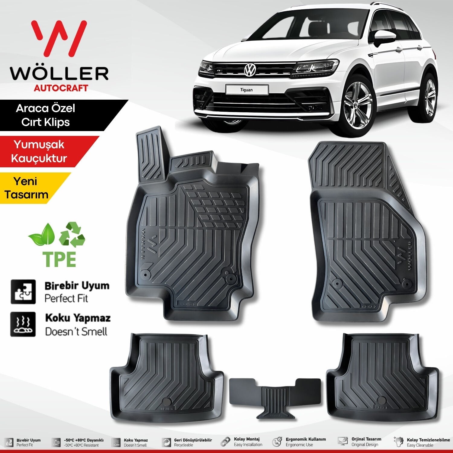Volkswagen Tiguan Paspas 2016 2023 Arası 3d Havuzlu Wöller Paspas