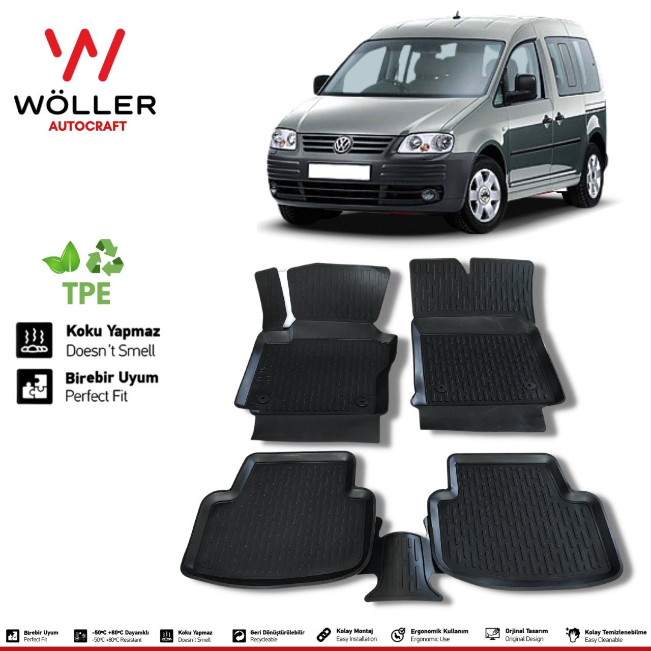 Volkswagen Caddy Paspas 2004 2010 Arası 3d Havuzlu Wöller Paspas