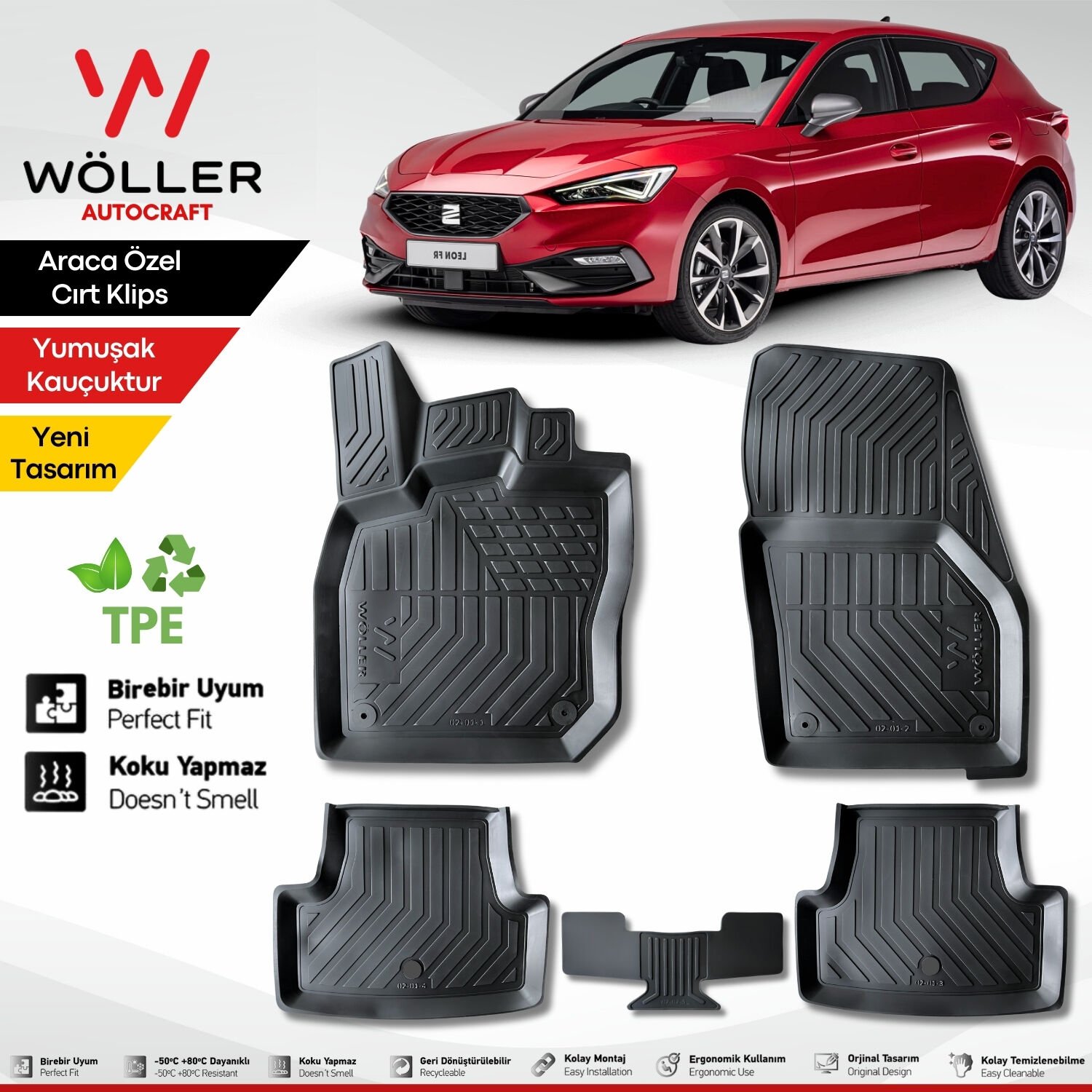 Seat Leon 4 Paspas 2021 Sonrası E TSİ Otomatik  ve Manuel Araçlara Uyumlu 3d Havuzlu Wöller Paspas