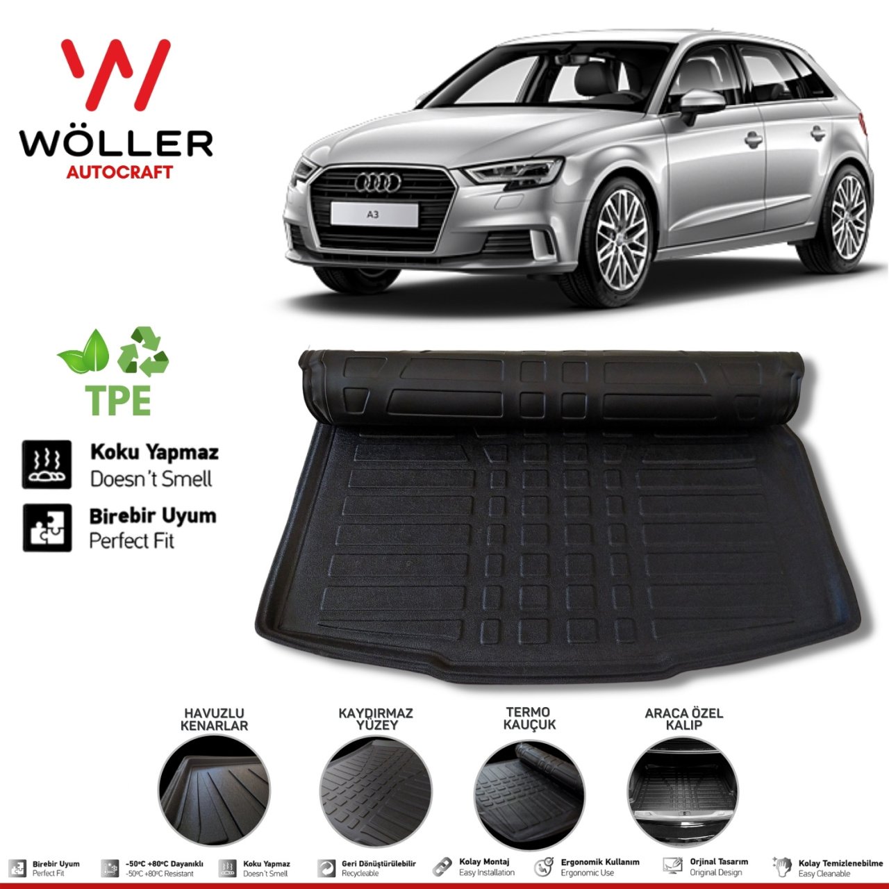 Audi A3 Hatchback Bagaj Havuzu 2013 2020 Arası 3D Wöller Ultraflex Esnek