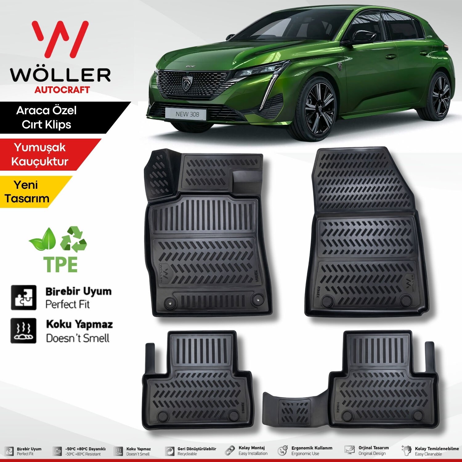 Peugeot 308 Paspas 2022 Sonrası 3d Havuzlu Wöller Paspas
