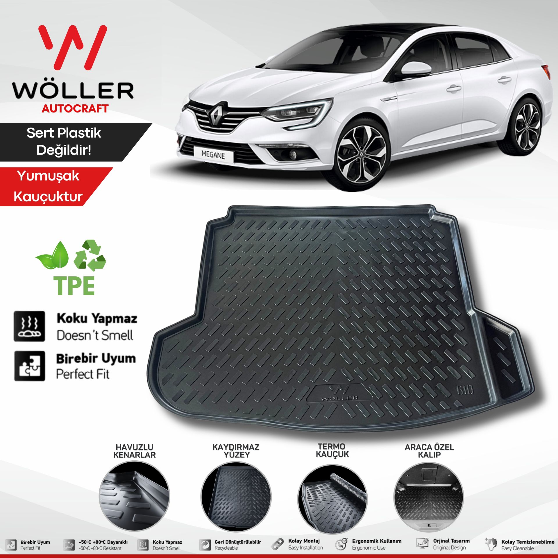 Renault Megane 4 Sedan Bagaj Havuzu 2016 2024 Arası 3D Wöller Ultraflex Esnek
