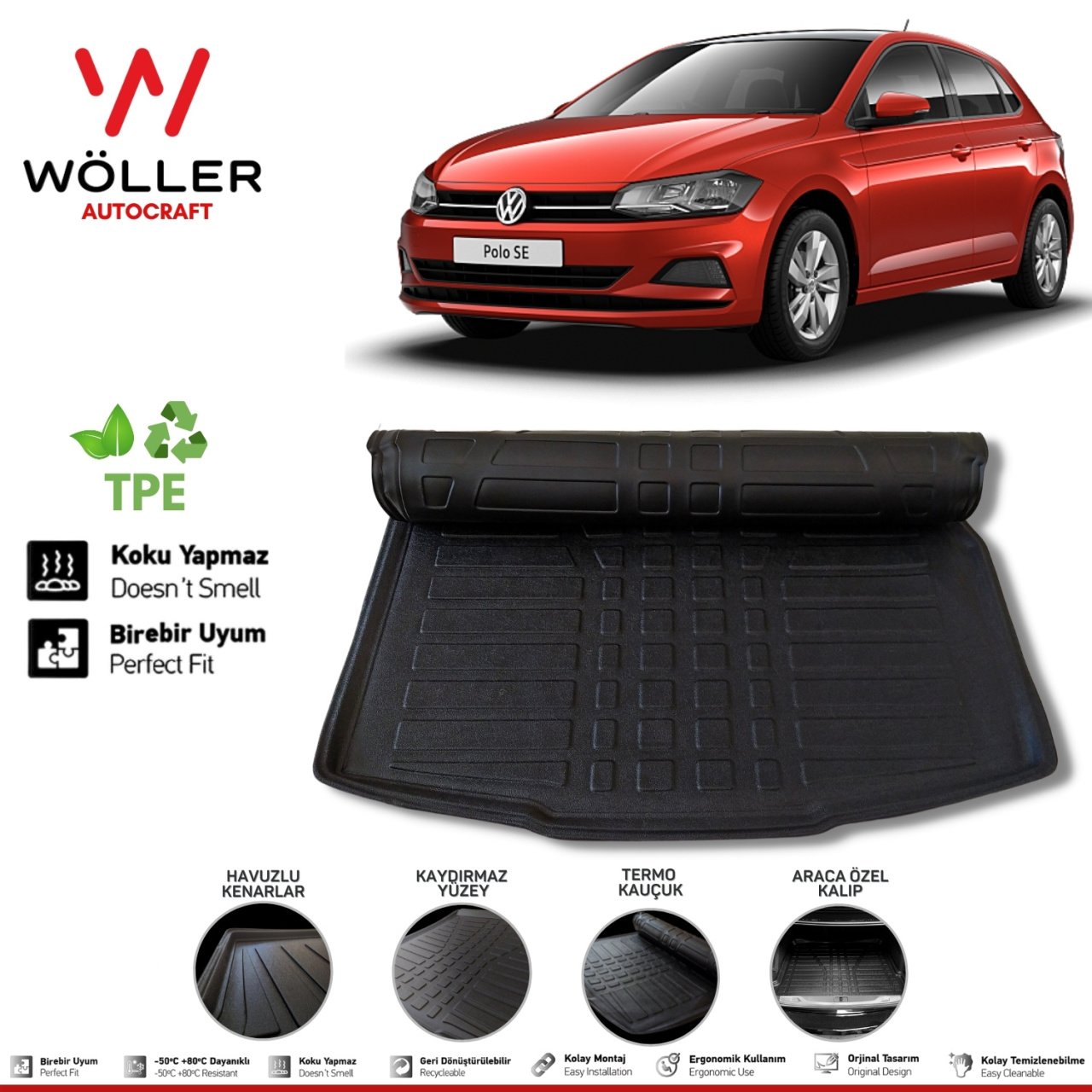Volkswagen Polo Bagaj Havuzu 2017 2021 Arası 3D Wöller Ultraflex Esnek